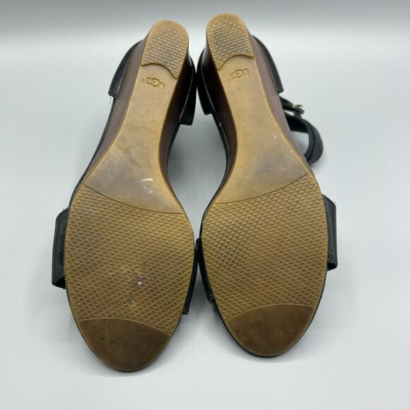 Ugg Char Sandals Ankle Strap Black Leather Mini Wedge Women’s Size 10 - Picture 10 of 12